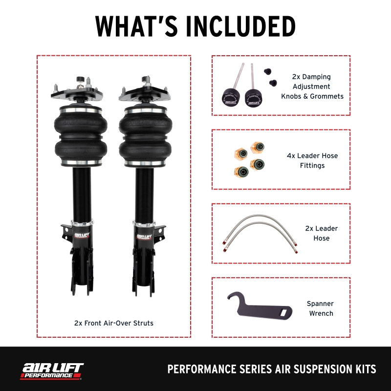 Ford Mustang Air Suspension Front Kit - Air Lift - Progressive-rate, Double-bellows, Adjustable - Silver - `15-`23
